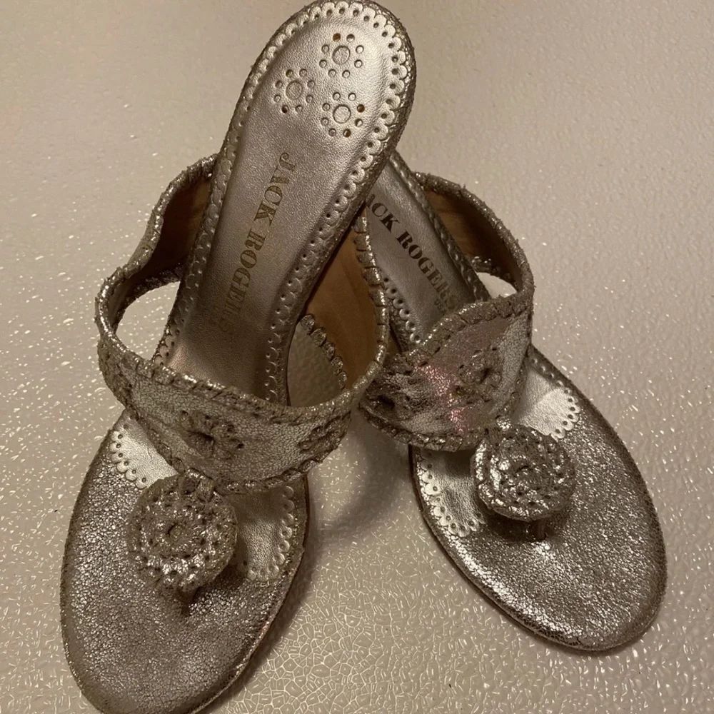 Jack Rogers Silver Sandals with Medallion Detail